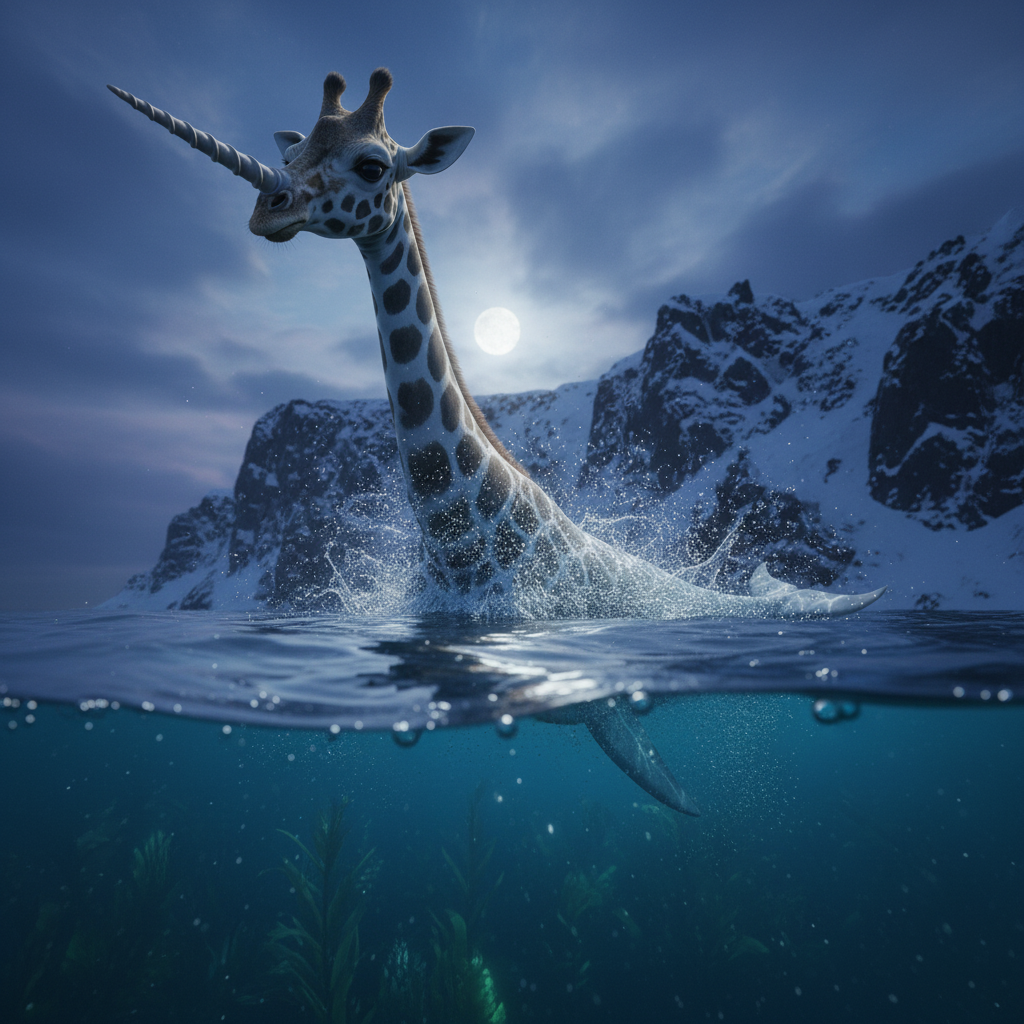 Giraffwhal displaying characteristic behavior
