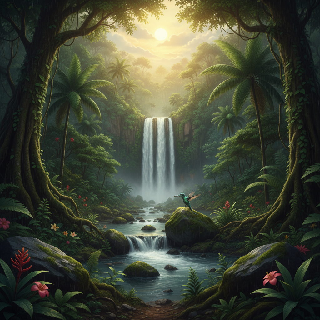 Nectarsnap in its natural habitat - Tropical and Subtropical Rainforests, particularly near fast-flowing rivers or waterfalls