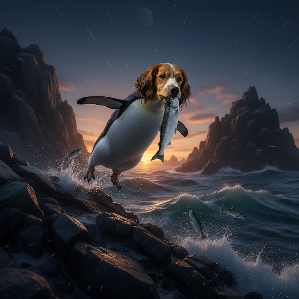 Woofguin displaying characteristic behavior
