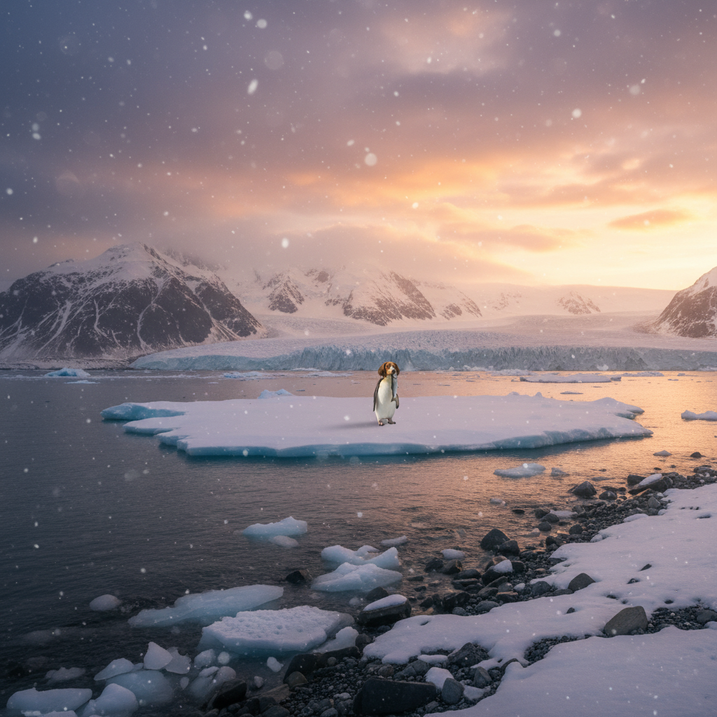 Woofguin in its natural habitat - Sub-polar coastal regions, icy shorelines, and glacial fjords.