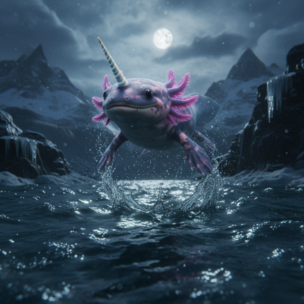 Narwhalotl displaying characteristic behavior