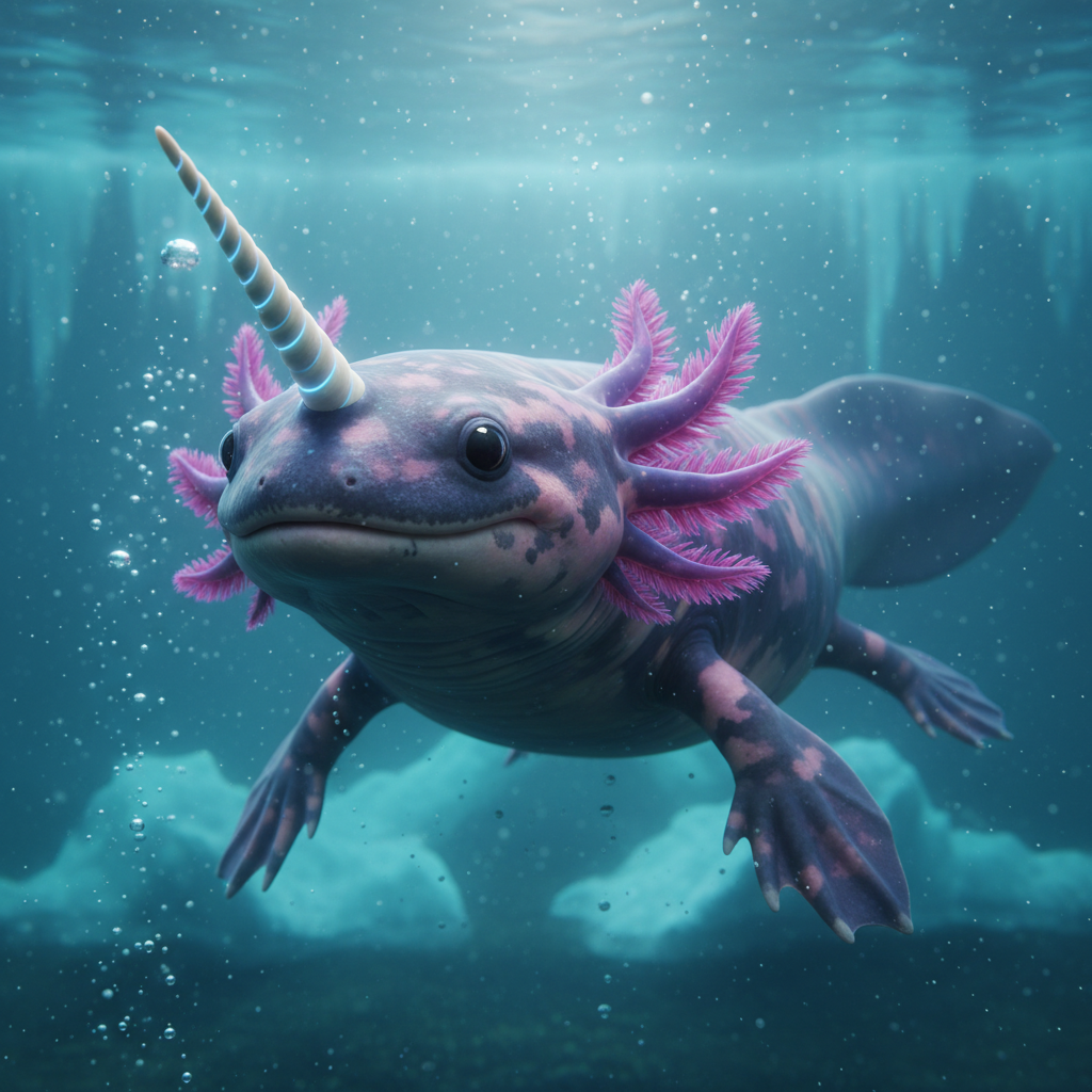 Narwhalotl - axolotl and narwhal hybrid