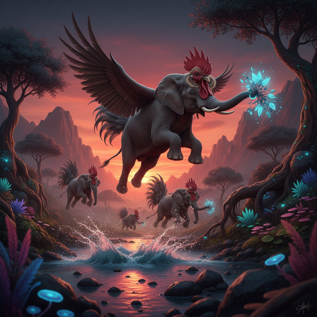 Chickephant displaying characteristic behavior