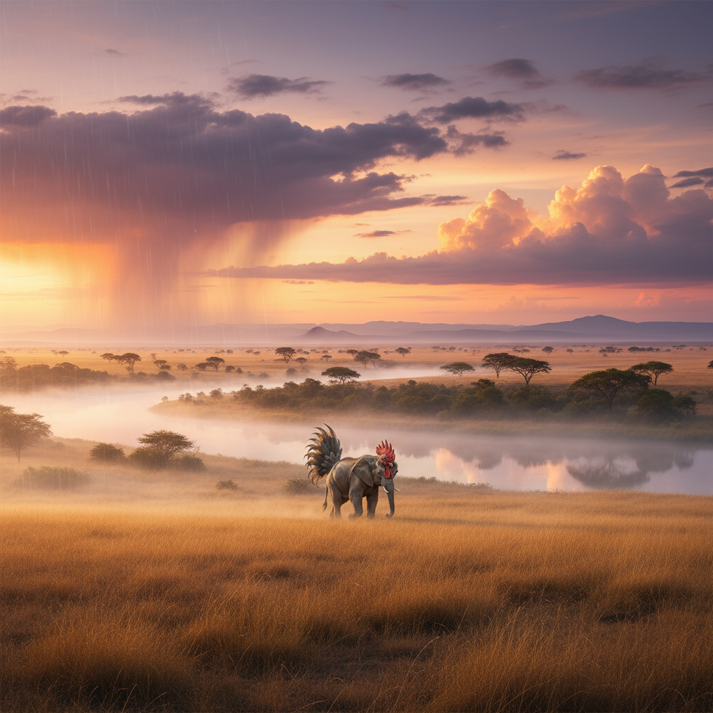 Chickephant in its natural habitat - Warm savannas and open woodlands, preferring areas with sparse tree cover and readily available water sources.