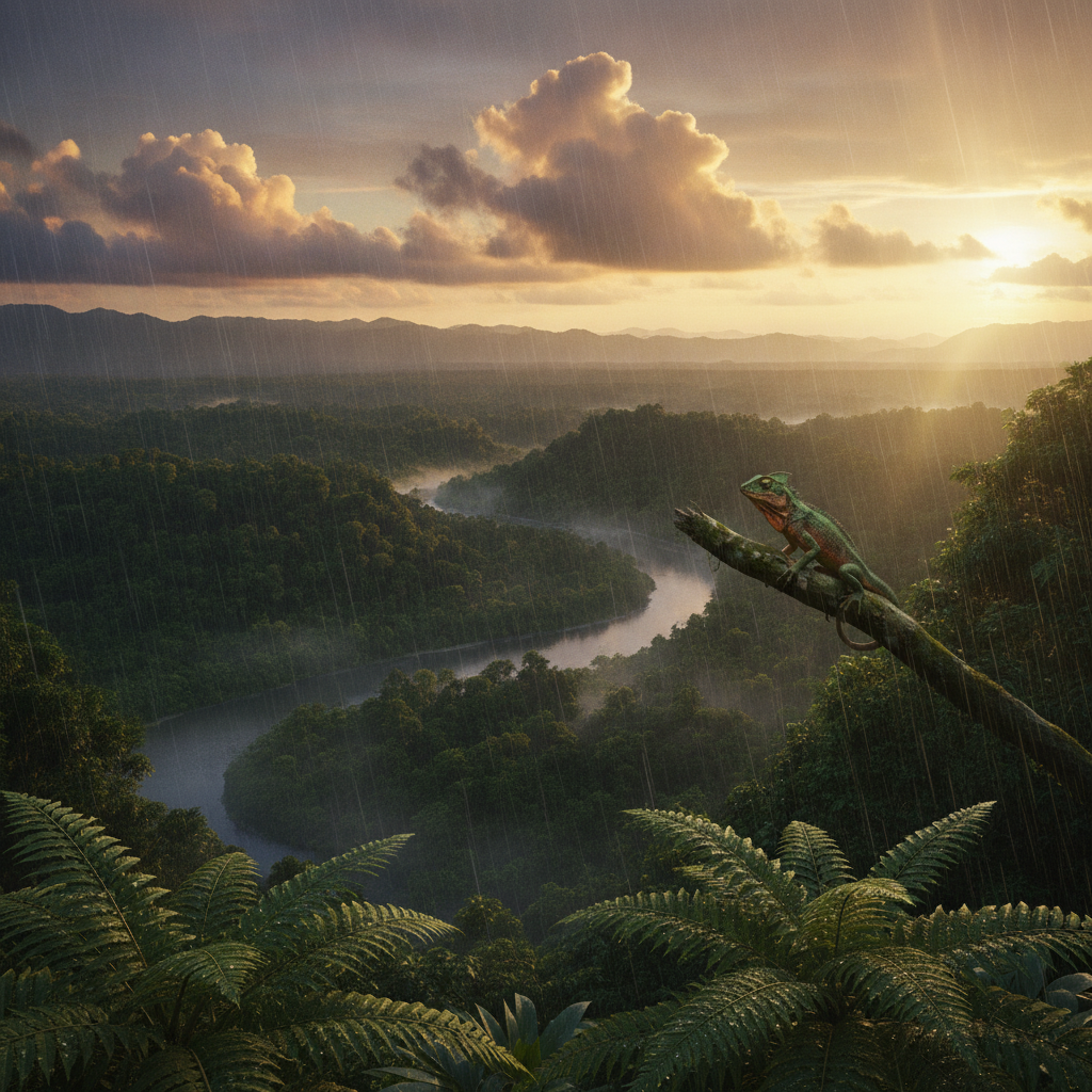 Vividrake in its natural habitat - Tropical and Subtropical Forests, particularly rainforest canopies and dense riparian zones