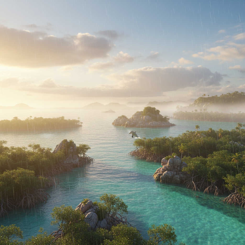Dolphagon in its natural habitat - Coastal waters, mangrove forests, and sun-drenched rocky islets
