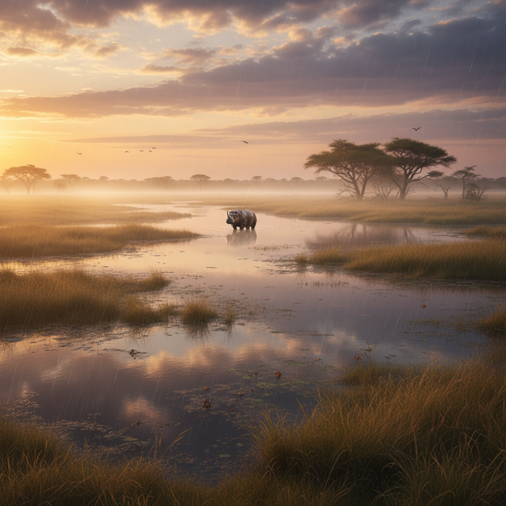 Rhinopota in its natural habitat - Sub-Saharan African wetlands, large river systems, and marshy savanna borders.