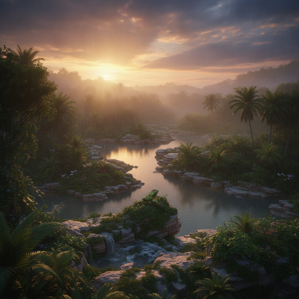 Geckuana in its natural habitat - Tropical and Subtropical Forests, rocky outcrops near water