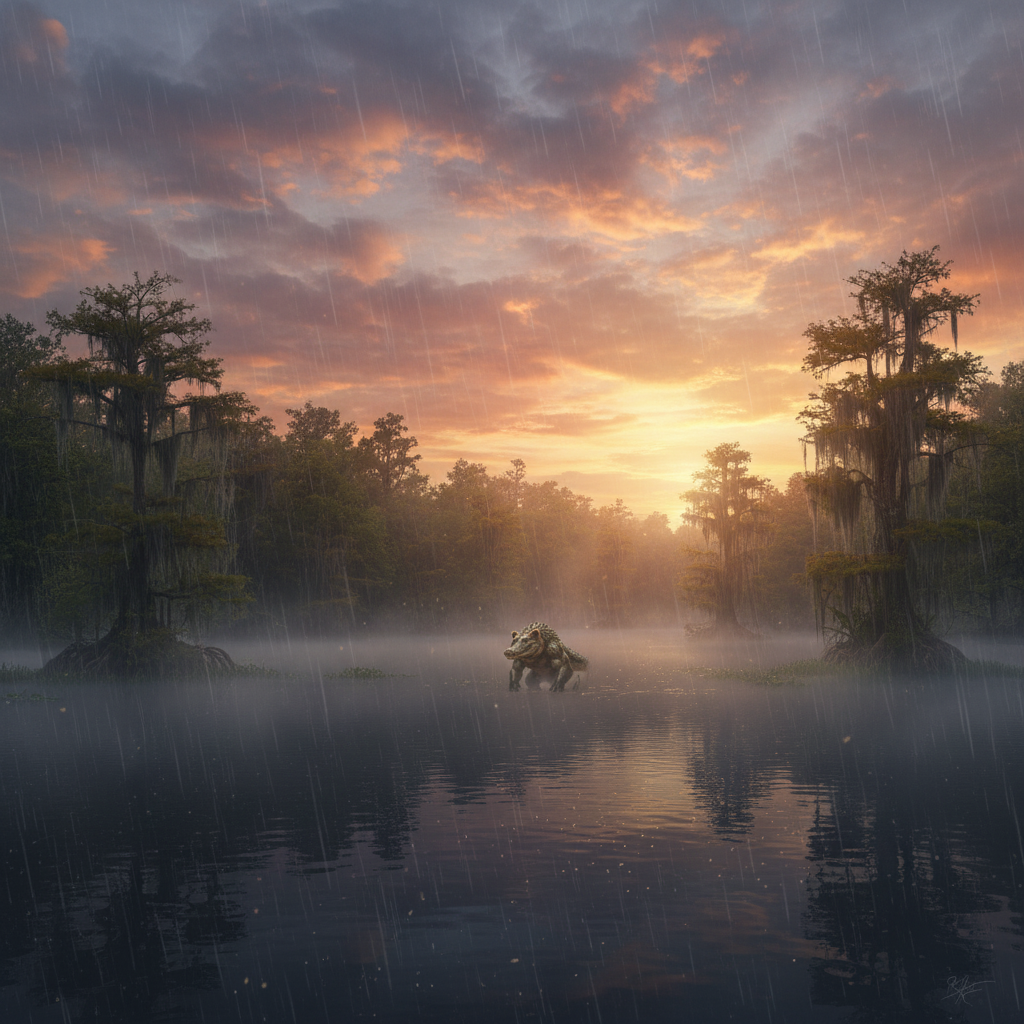 Ursagator in its natural habitat - Temperate freshwater swamps, bayous, and dense riparian forests with deep water access.