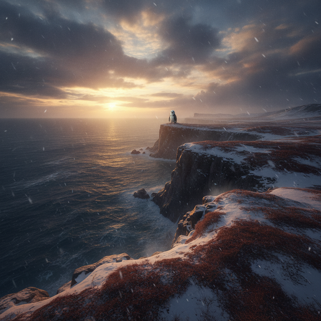 Pengowl in its natural habitat - Subpolar Coastal Cliffs and Tundra