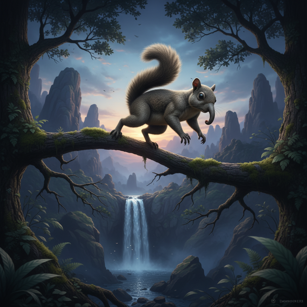 Probosquirrel displaying characteristic behavior
