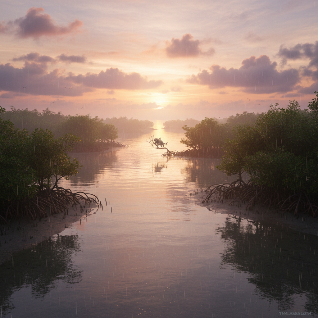 Thalassosloth in its natural habitat - Mangrove estuaries and calm coastal waters of tropical regions