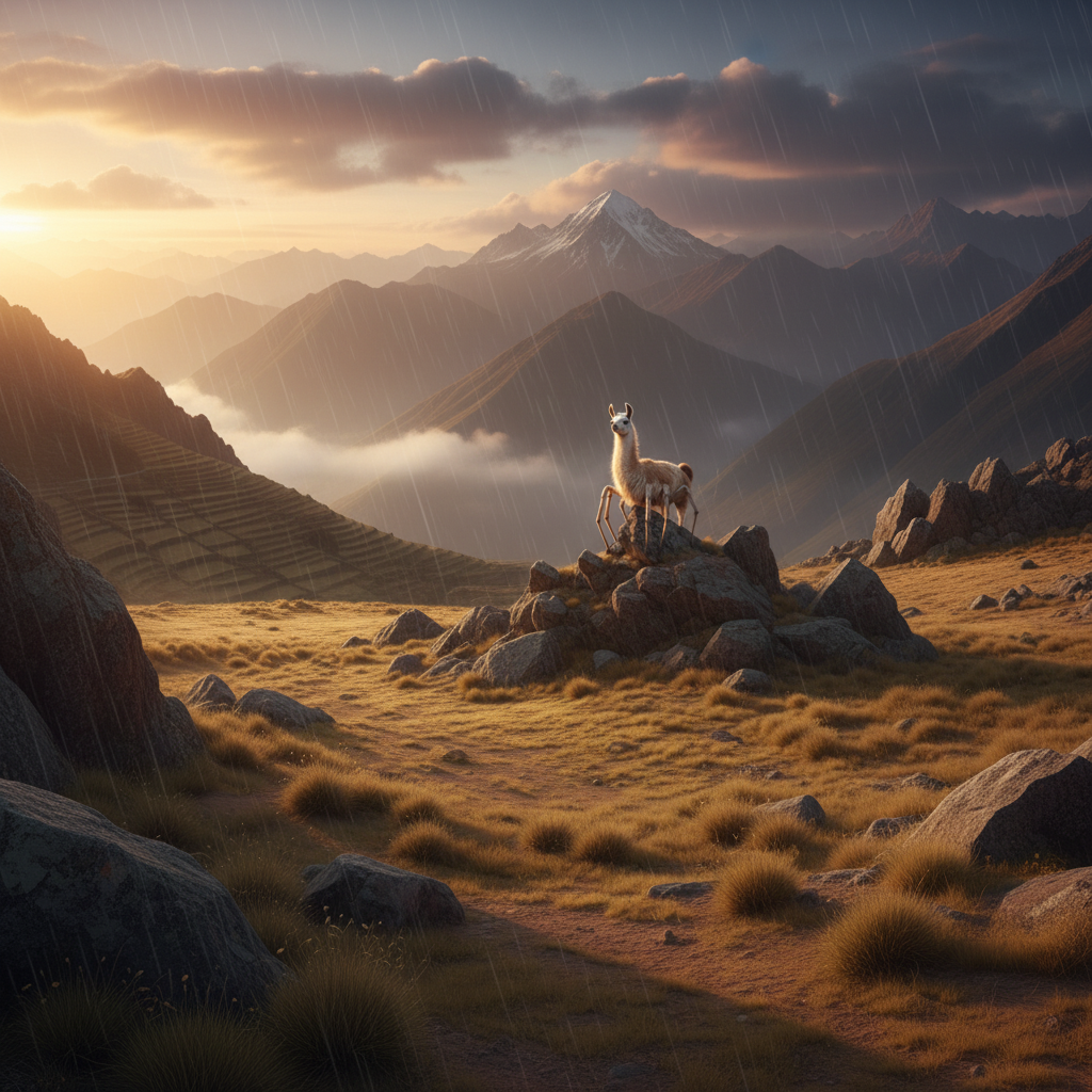 Arachnellama in its natural habitat - High-altitude arid plains and rocky mountainous regions of the Andes