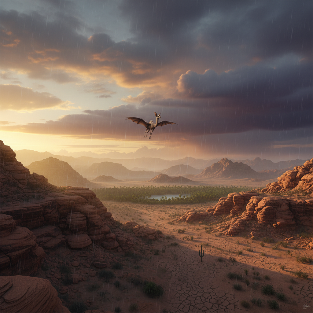 Dromobat in its natural habitat - Arid Deserts, Rocky Canyons, and Oasis fringes