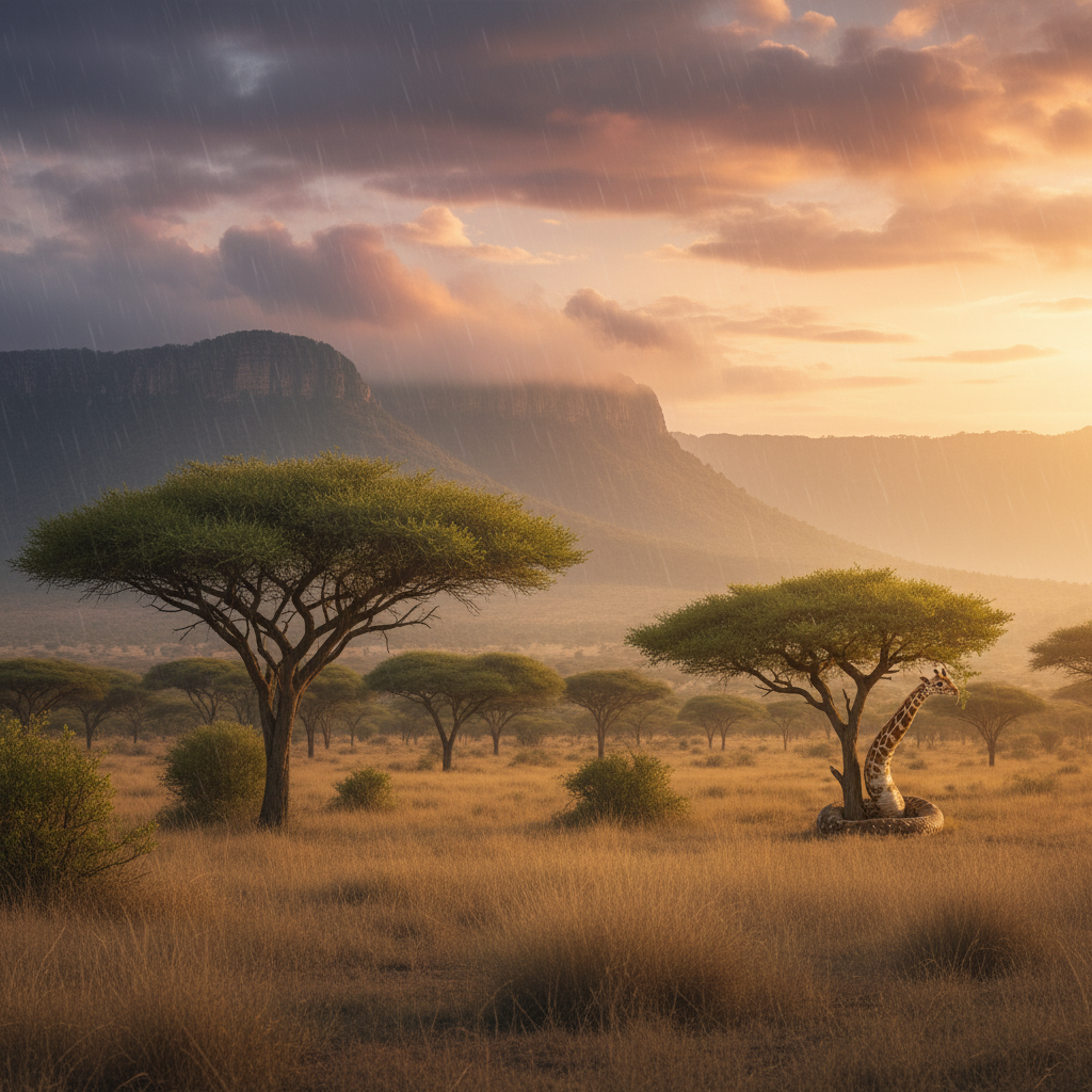 Girasnake in its natural habitat - Dense Savanna Woodlands, particularly areas with tall trees, and mountainous regions with arboreal cover.