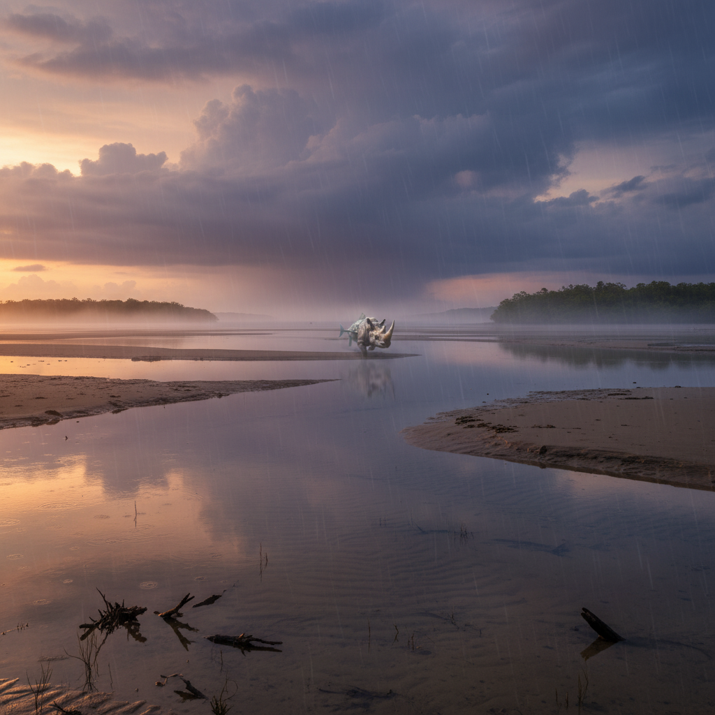 Tunoceros in its natural habitat - Coastal brackish estuaries, large river deltas, and shallow oceanic shelves where freshwater runoff is significant.