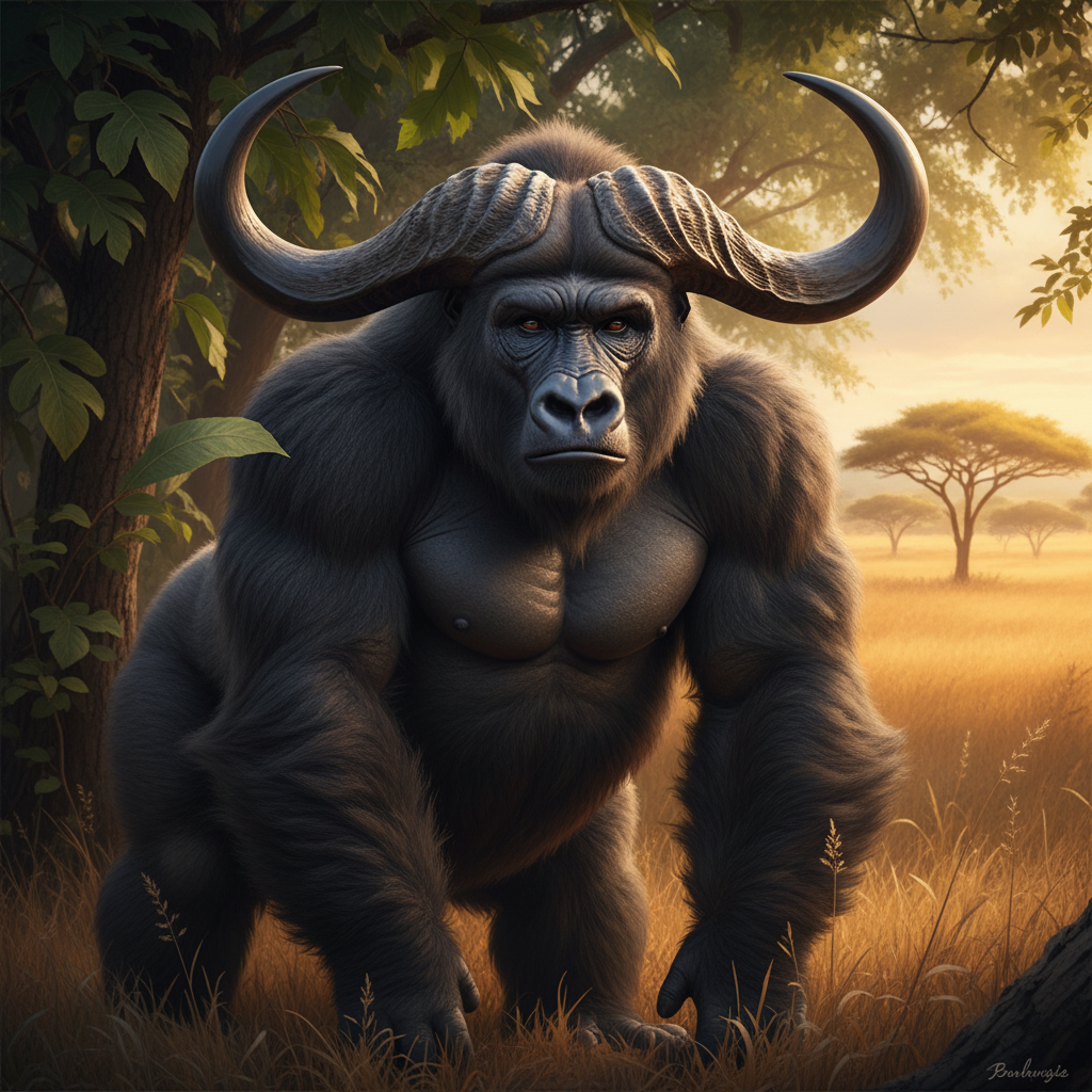 Buffarilla - gorilla and buffalo hybrid