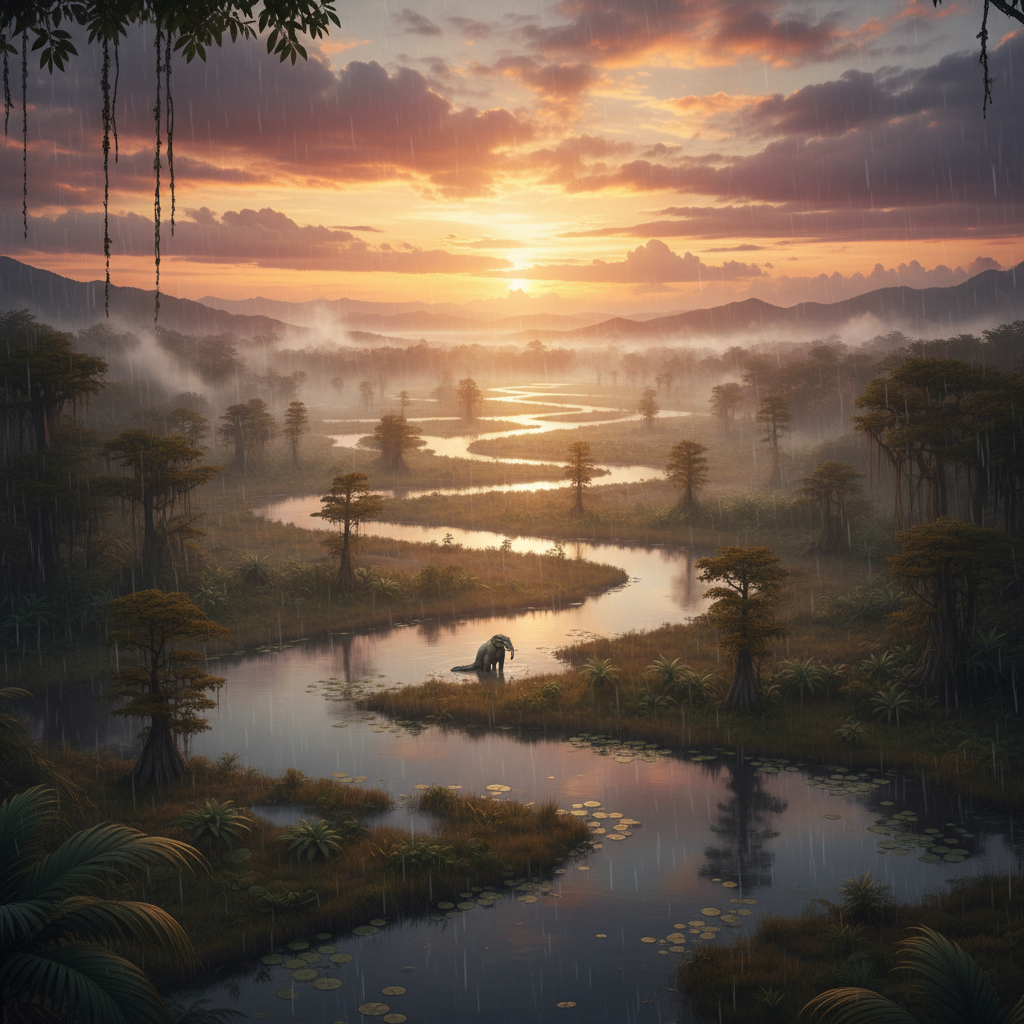 Trunkodile in its natural habitat - Tropical Freshwater Swamps, Large Rivers, and Deltas