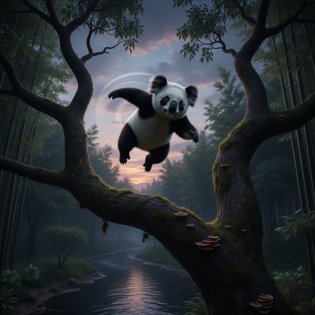 Pandakoala displaying characteristic behavior