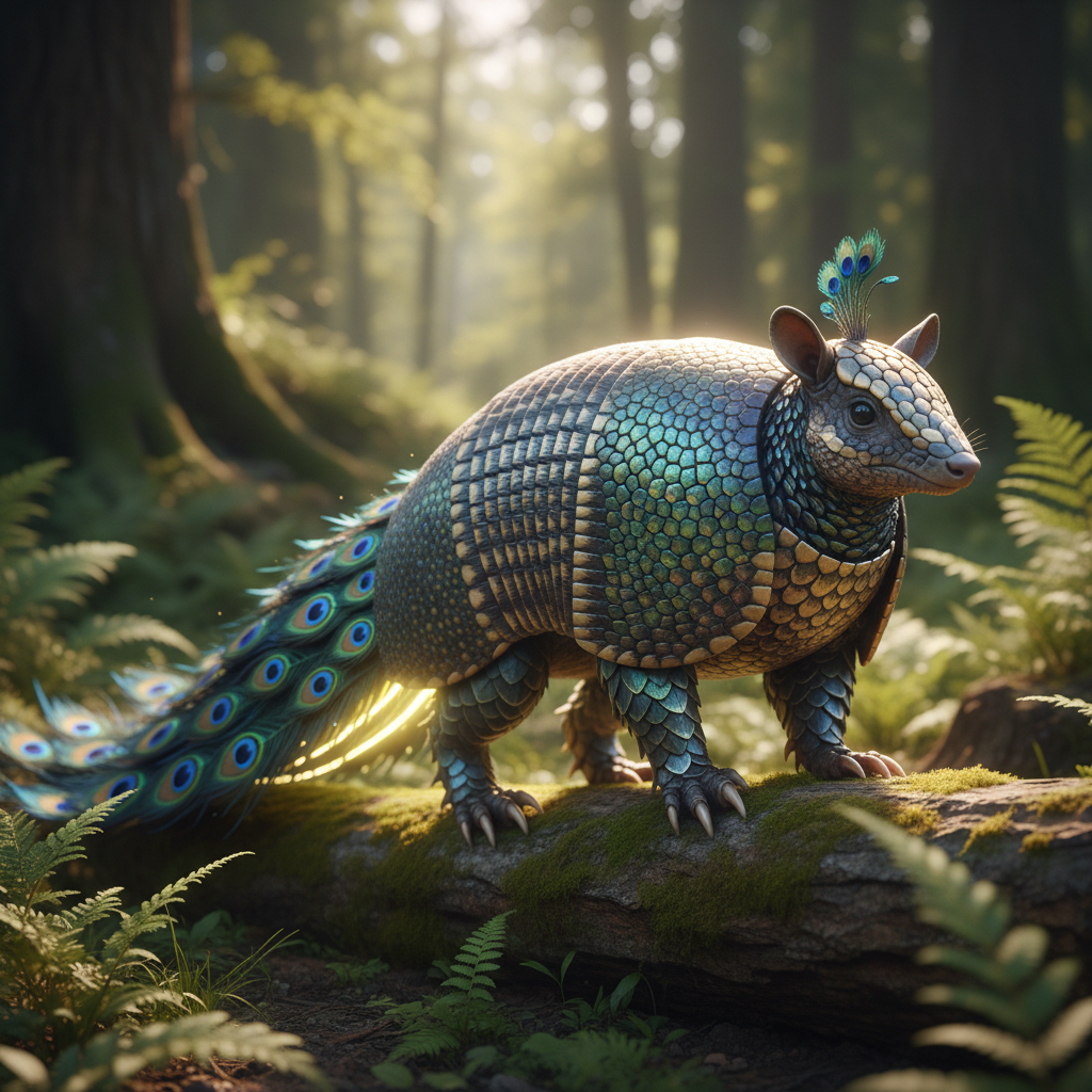 Peacadillo - armadillo and peacock hybrid