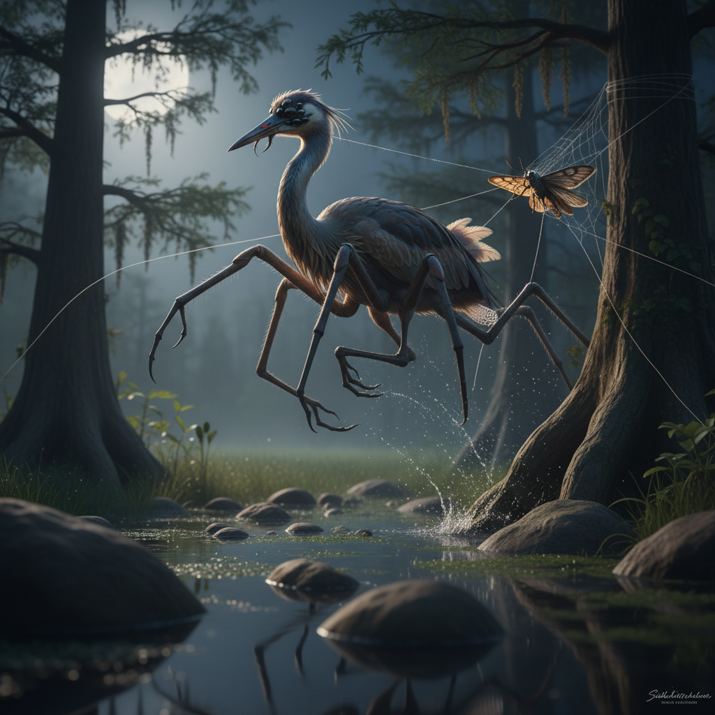 Silkstrider displaying characteristic behavior