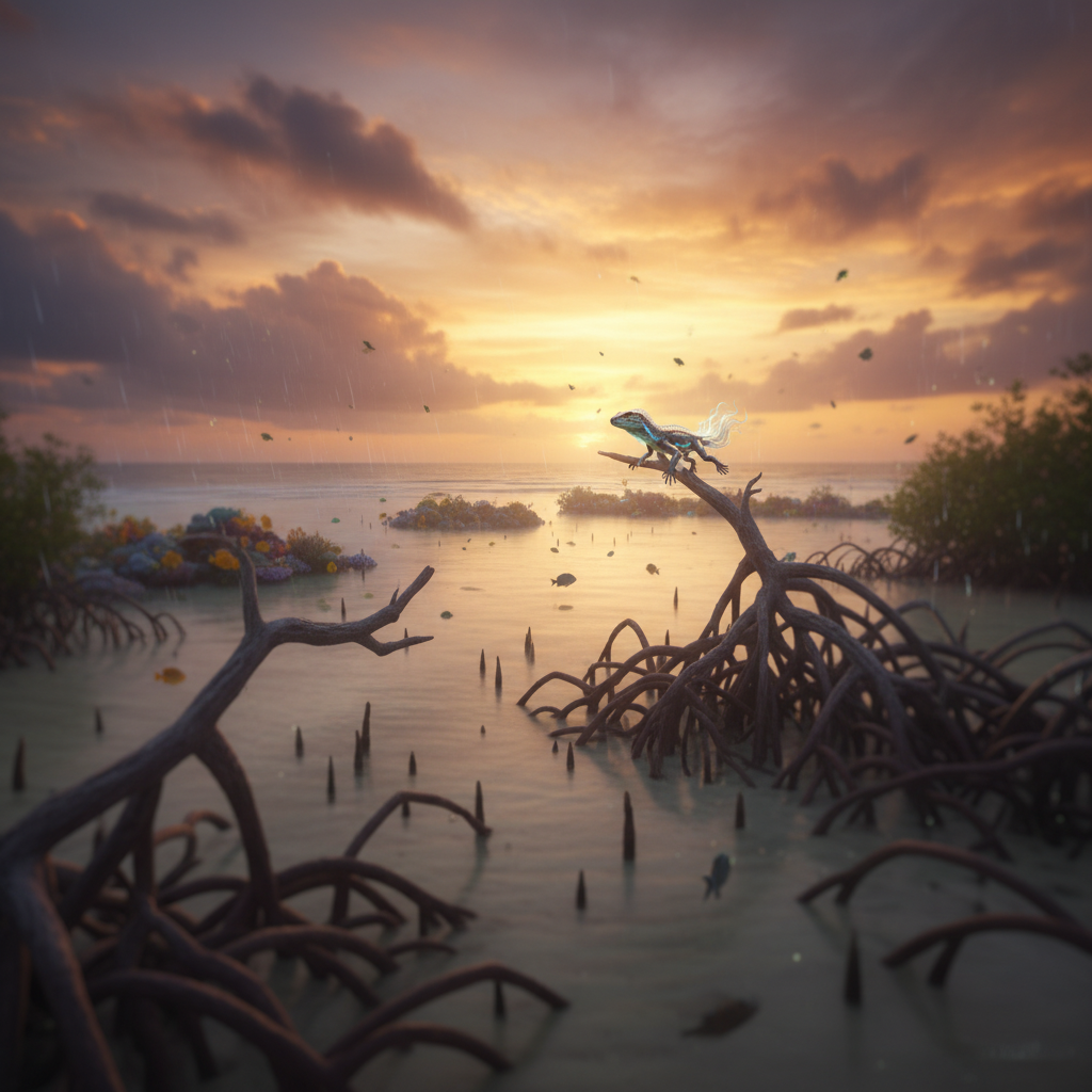Hydrasaur in its natural habitat - Tropical and Subtropical Coastal Mangrove Forests and Shallow Reefs