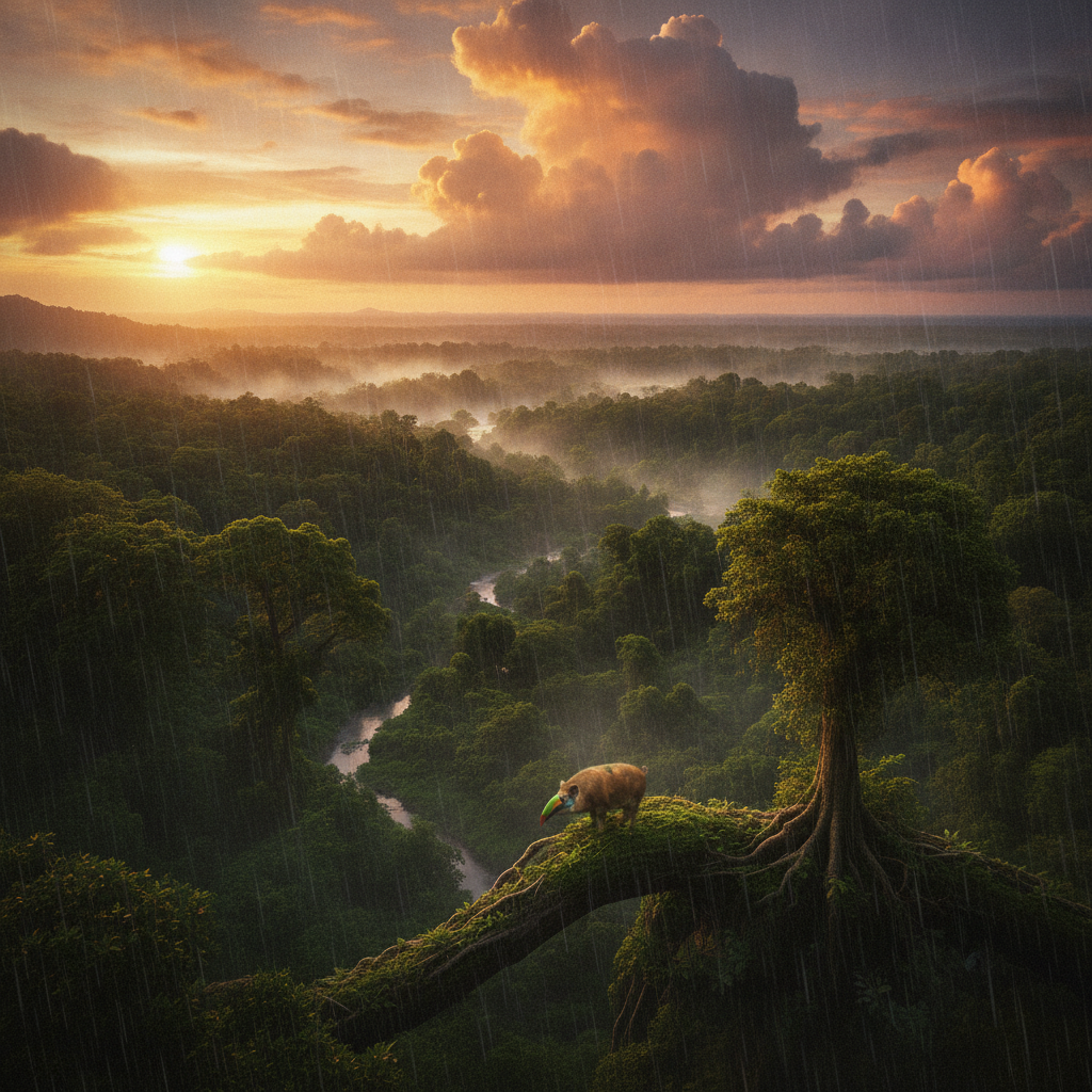 Touc-pig in its natural habitat - Tropical Rainforest Canopy and Understory