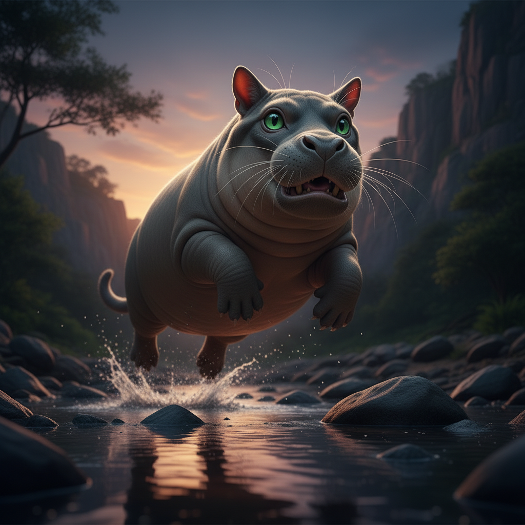 Purrpotamus displaying characteristic behavior