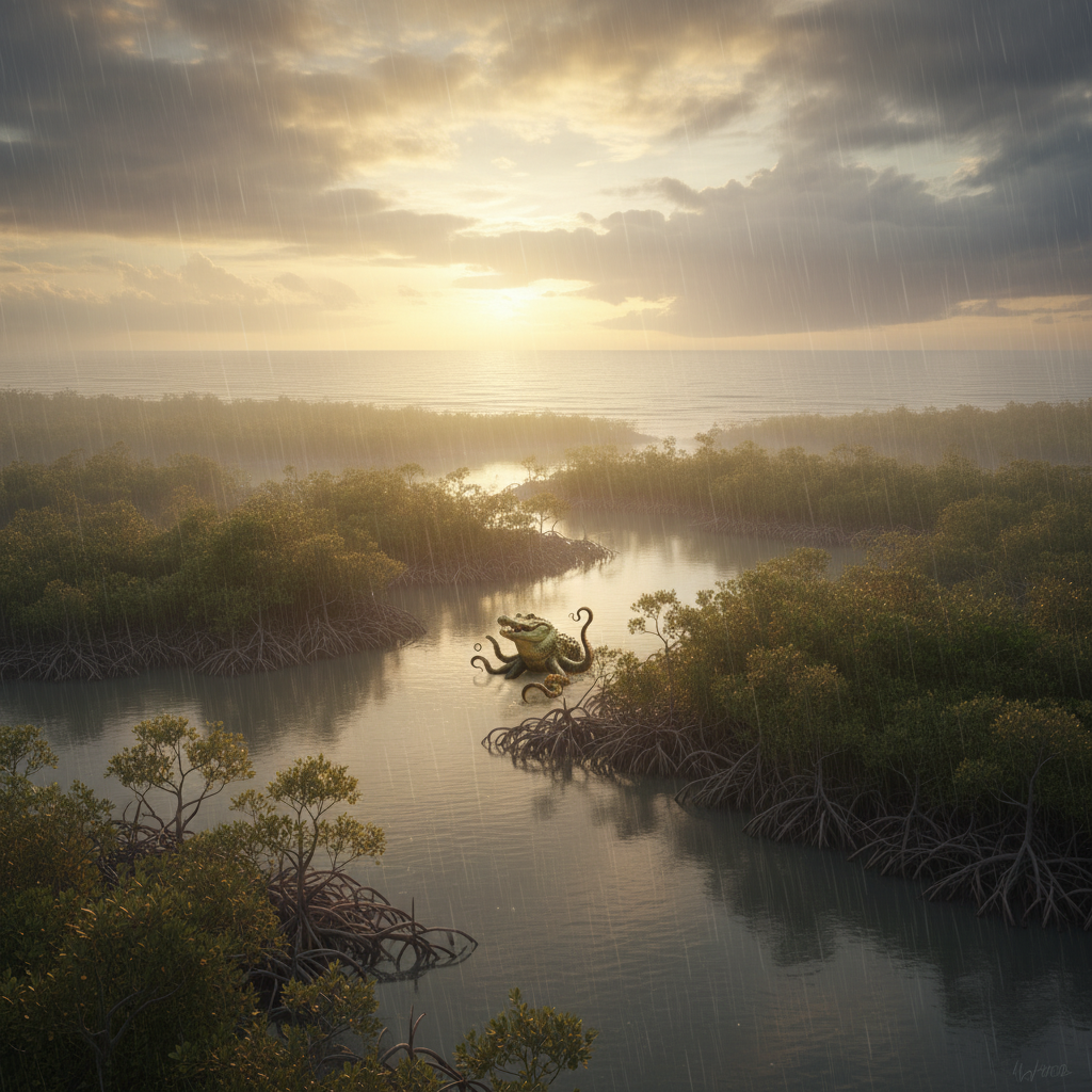 Croctopus in its natural habitat - Brackish coastal swamps, mangrove forests, and murky estuaries leading to the open ocean