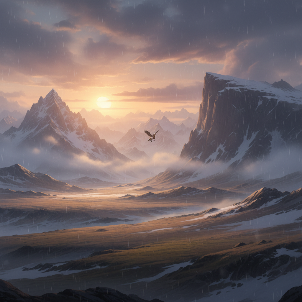 Aethersteed in its natural habitat - High mountain ranges, windswept plateaus, and large open grasslands with access to towering cliff faces.