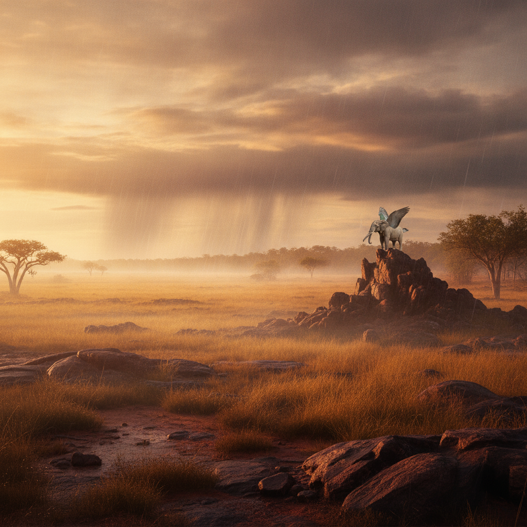 Columbephant in its natural habitat - Open savannas and woodland edges, preferring areas with rocky outcrops or ancient, sturdy trees for roosting.