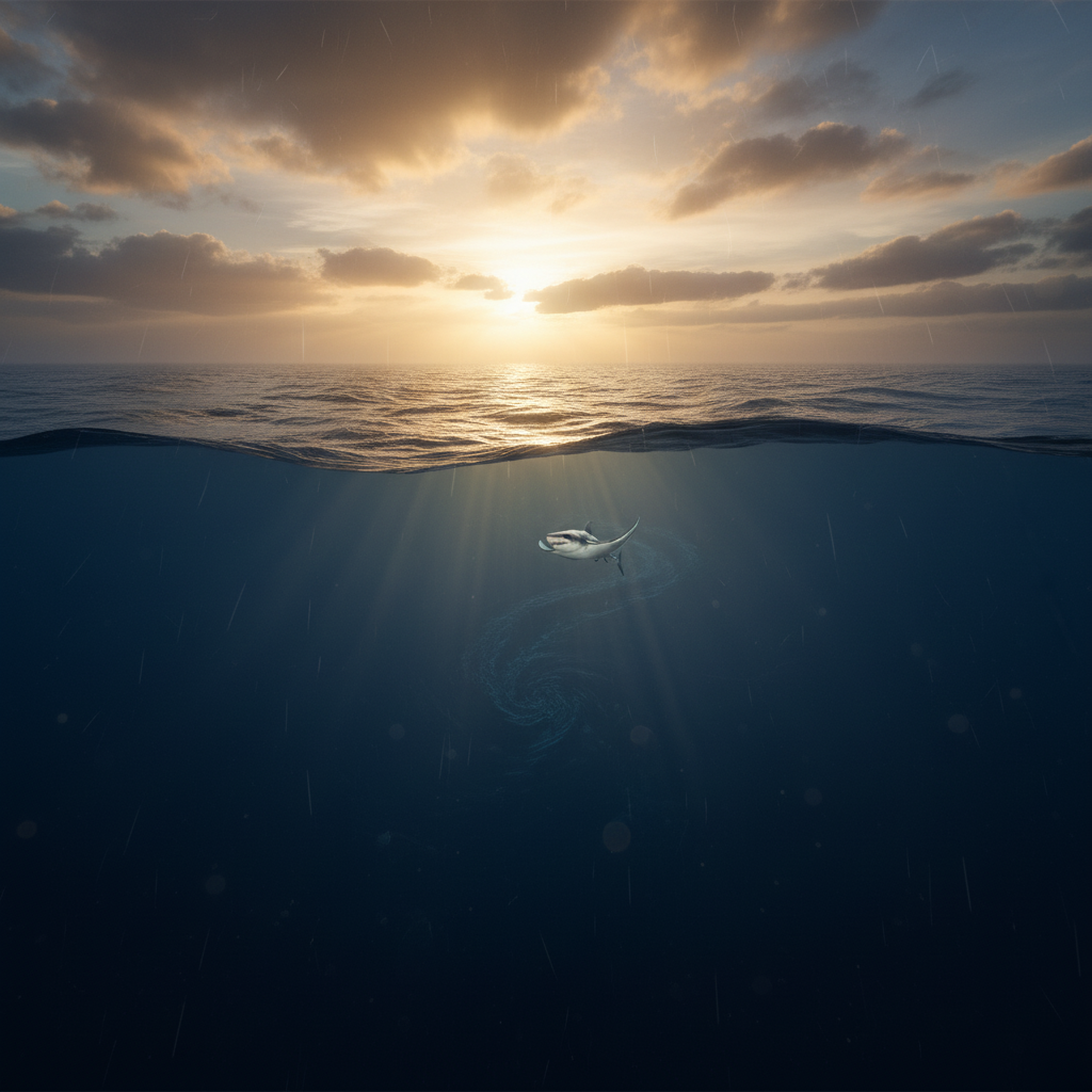 Mantashark in its natural habitat - Pelagic zones of temperate and tropical oceans, often near abyssal trenches and open-water current systems.