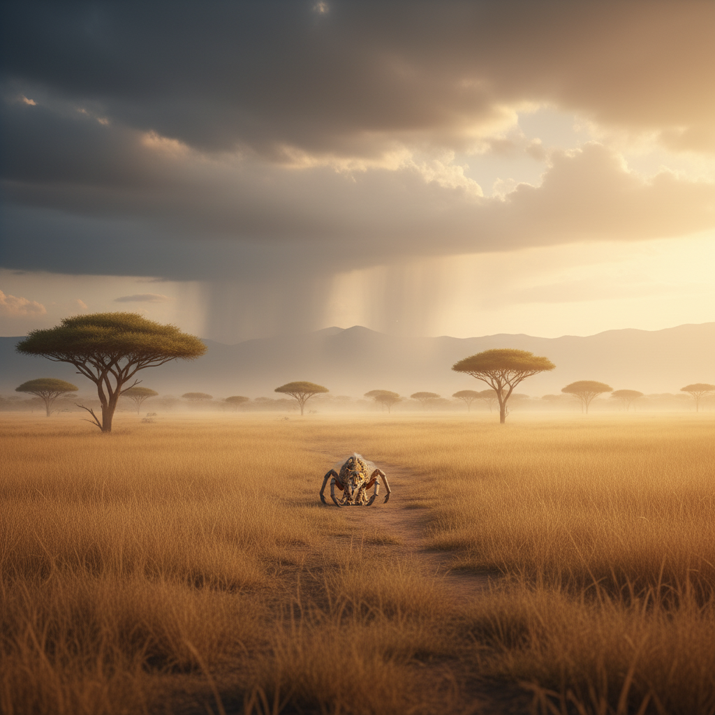 Cheetarah in its natural habitat - Arid Grasslands and Savannas with Sparse Tree Cover