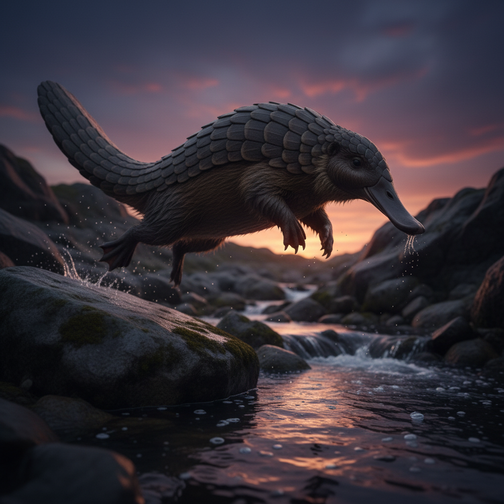 The Armadillopus displaying characteristic behavior