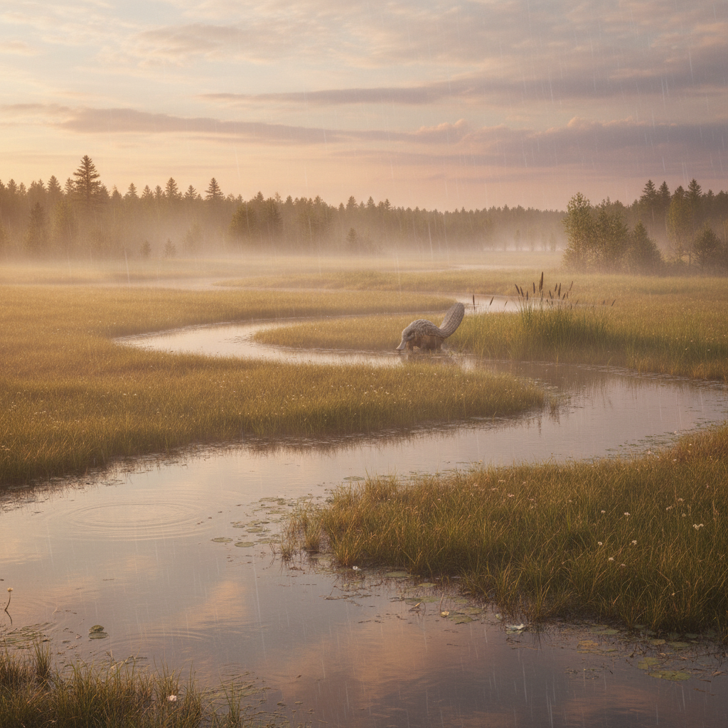 The Armadillopus in its natural habitat - Temperate marshlands and slow-moving river systems, preferring areas with dense vegetation for cover.
