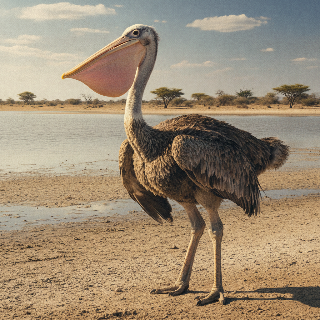 Pelicostrich - pelican and ostrich hybrid