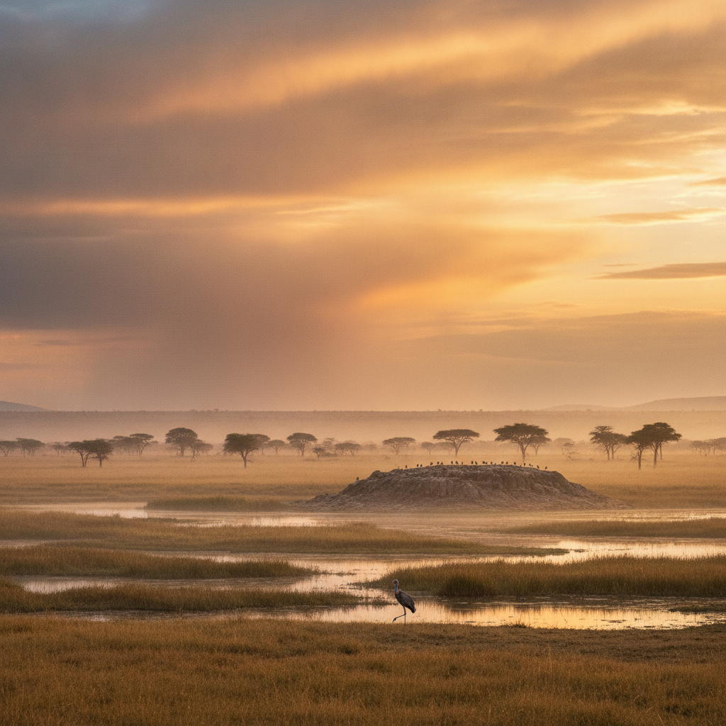 Grifcrane in its natural habitat - Open grasslands, savannas, and wetlands near elevated roosts