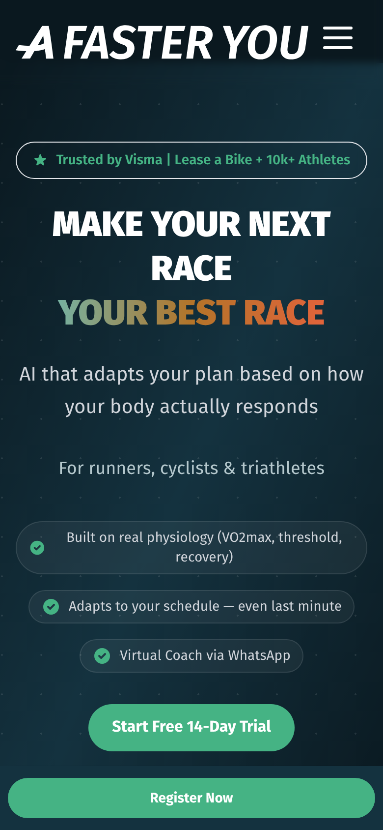 Página de inicio de A Faster You en móvil
