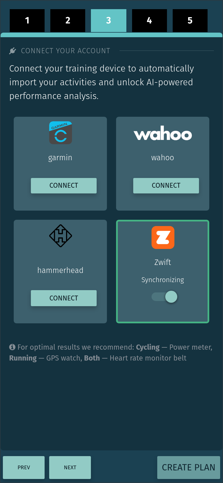 Tarjeta de Zwift conectada