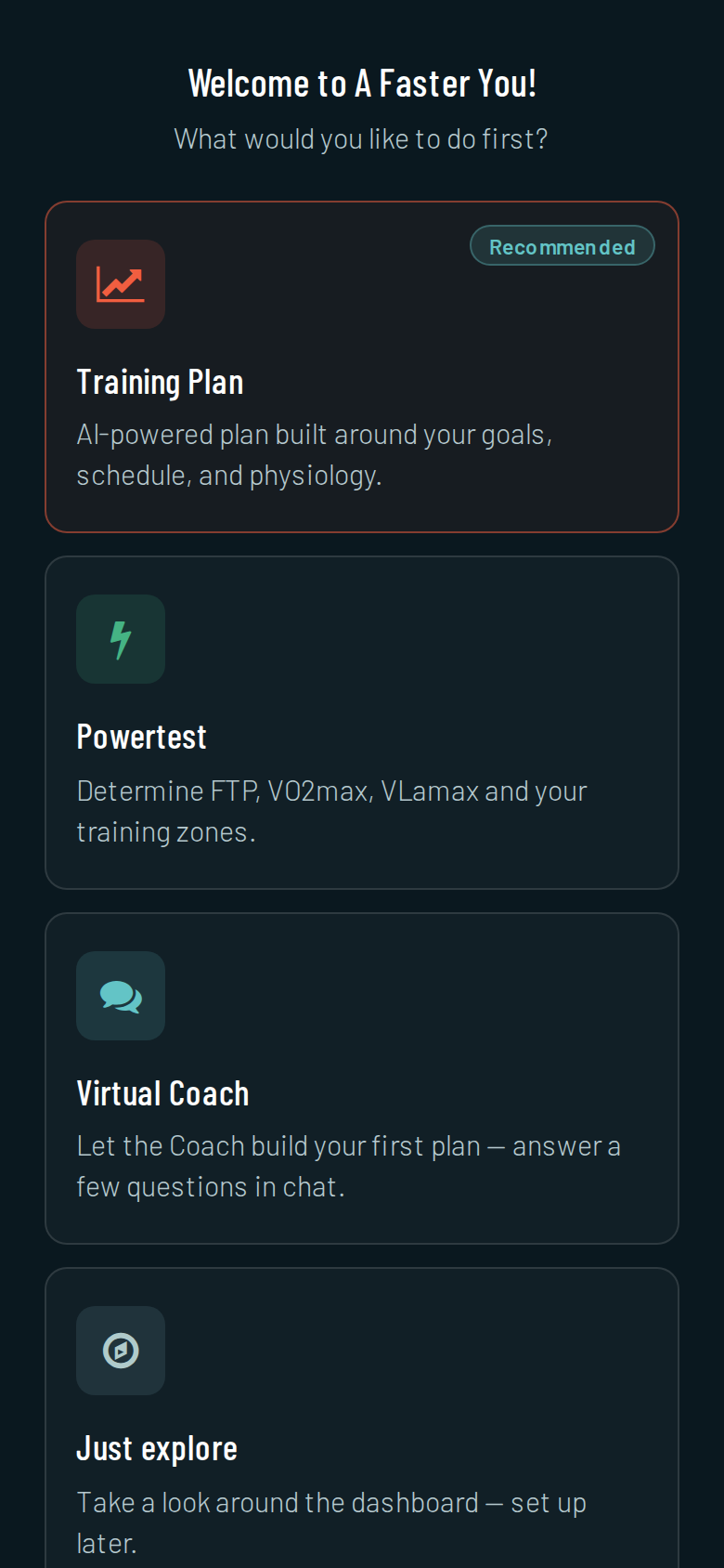 Willkommensbildschirm mit der Training-Plan-Option