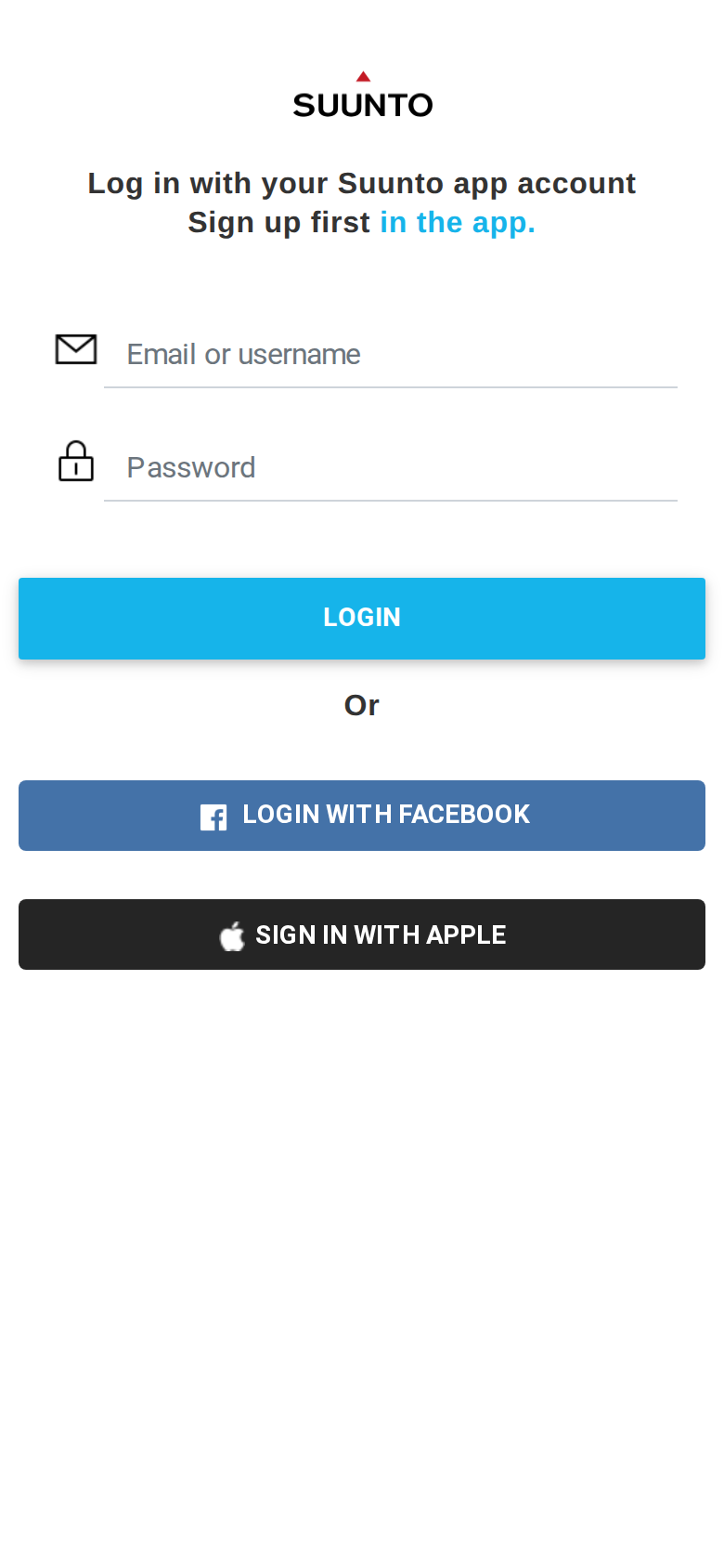 Suuntos Login-Seite