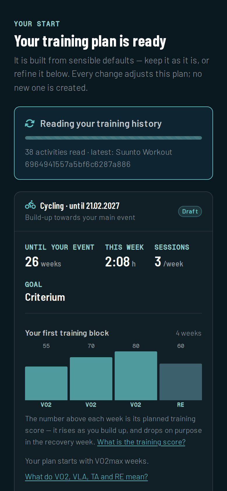 Trainingsplan fertig, Aktivitäten-Import läuft