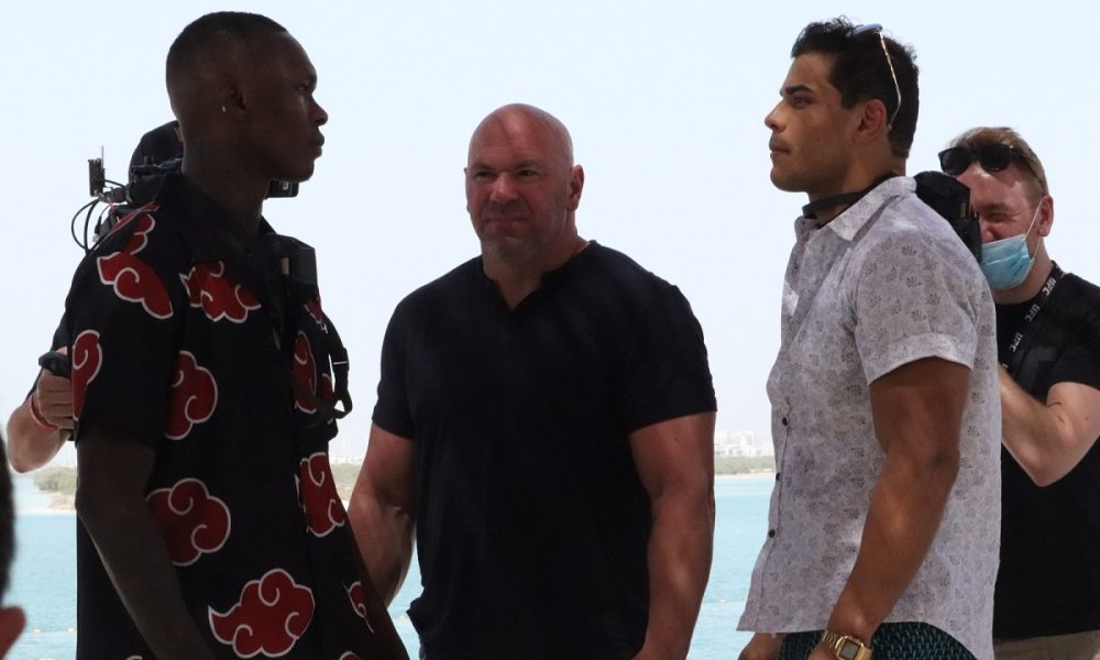 Adesanya e ‘Borrachinha’ mantém clima ameno em encarada em evento na praia