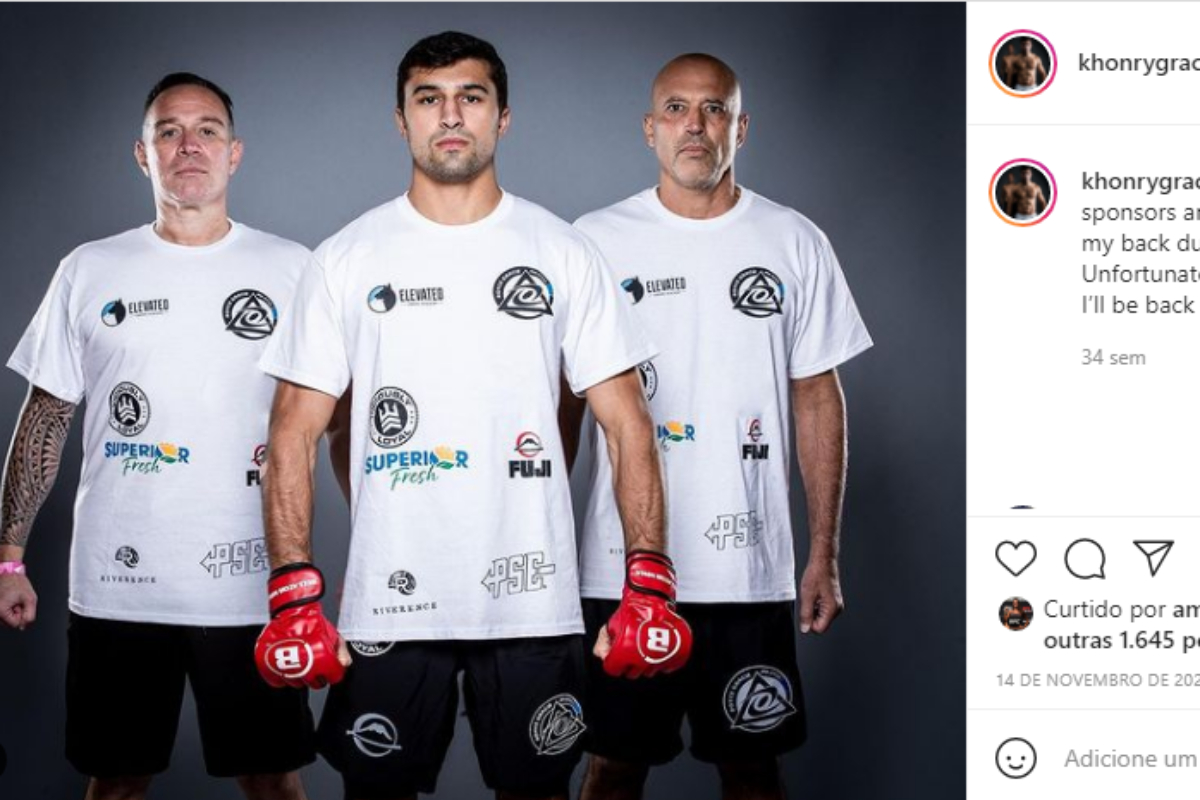 Reprodução de uma foto publicada por Khonry Gracie no Instagram na qual aparece com seu pai, Royce Gracie, como seu corner.