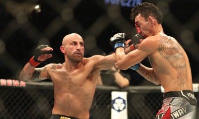 Alexander Volkanovski acerta jab de esquerda em Max Holloway