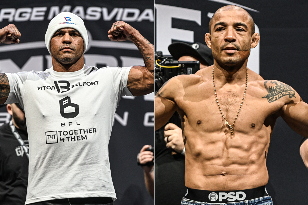 Vitor Belfort e José Aldo se pesam antes de suas lutas de boxe