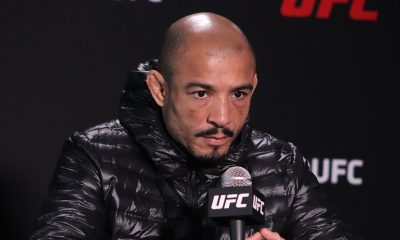 José Aldo conversa com a imprensa após uma luta no UFC.