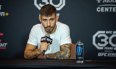 Matheus Nicolau fala com a imprensa antes de enfrentar Brandon Royval no UFC Kansas City.