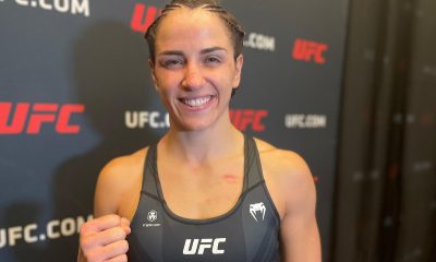 Norma Dumont posa para foto após a vitória sobre Karol Rosa no card preliminar do UFC Vegas 71.