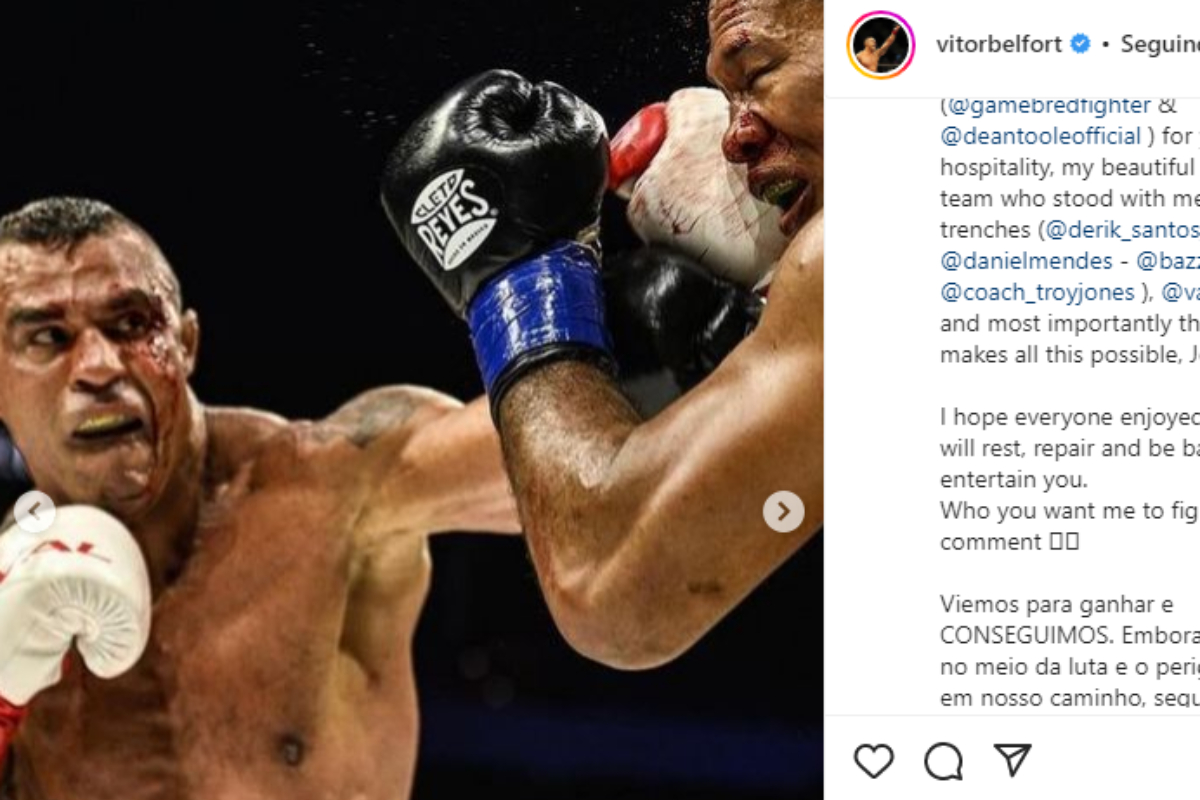 Publicação feita por Vitor Belfort no seu perfil do Instagram sobre sua vitória em cima de Ronaldo Jacaré no Gamebred Boxing 4.
